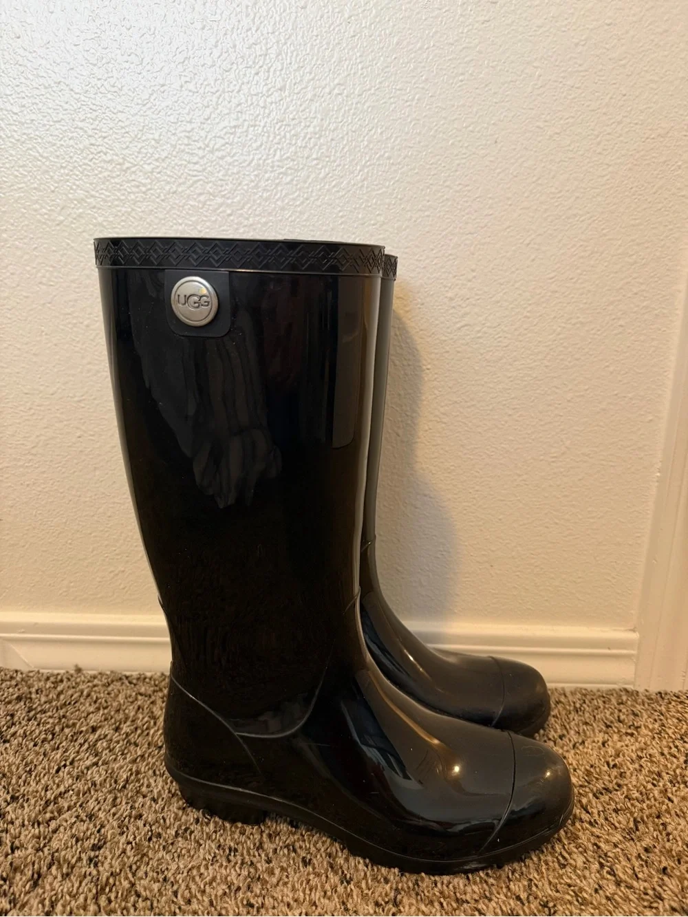 UGG Glossy Black Women's Tall Rain Boots - Picture 2 of 4